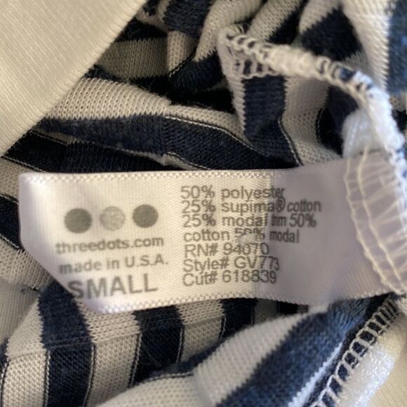 Three Dots Small Nautical Button Up Long Sleeve Shirt Stripes Texture - Picture 6 of 7